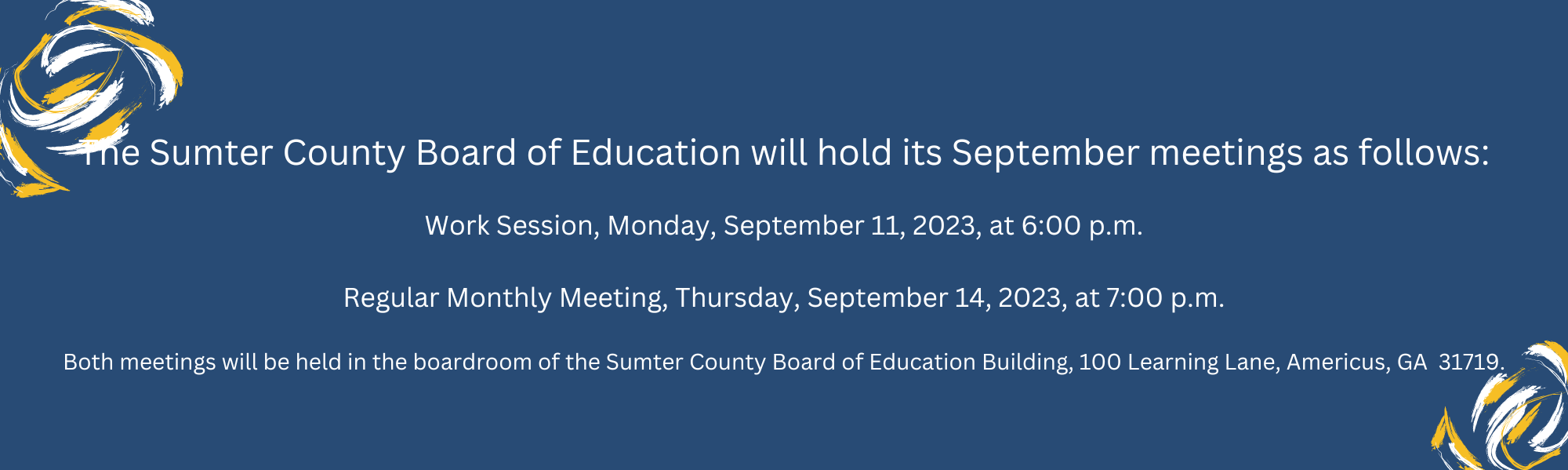 September Board Meetings Announcement
