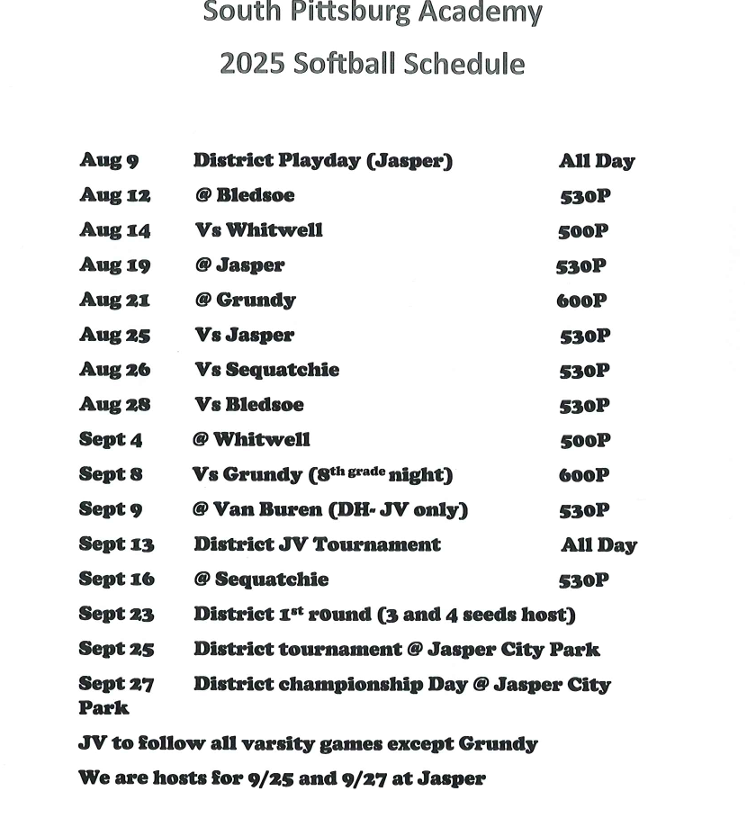 spa softball schedule
