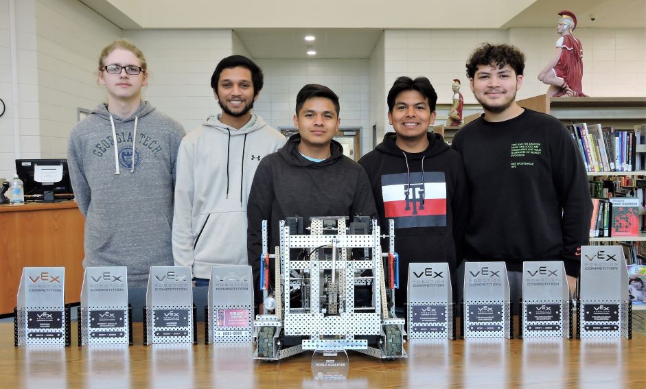 5 Robotics Winners with Trophies