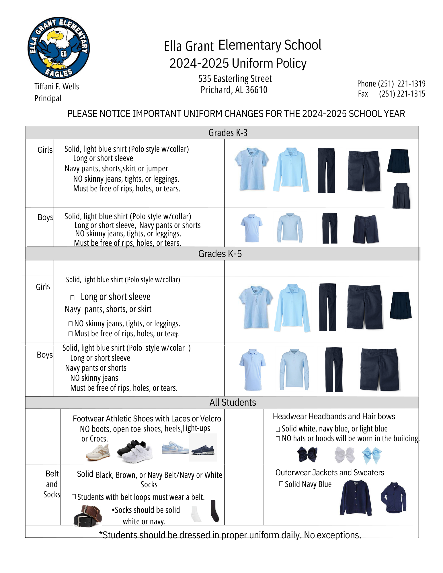 Grant Elementary Uniform Policy 2024-2025 school year with updated changes