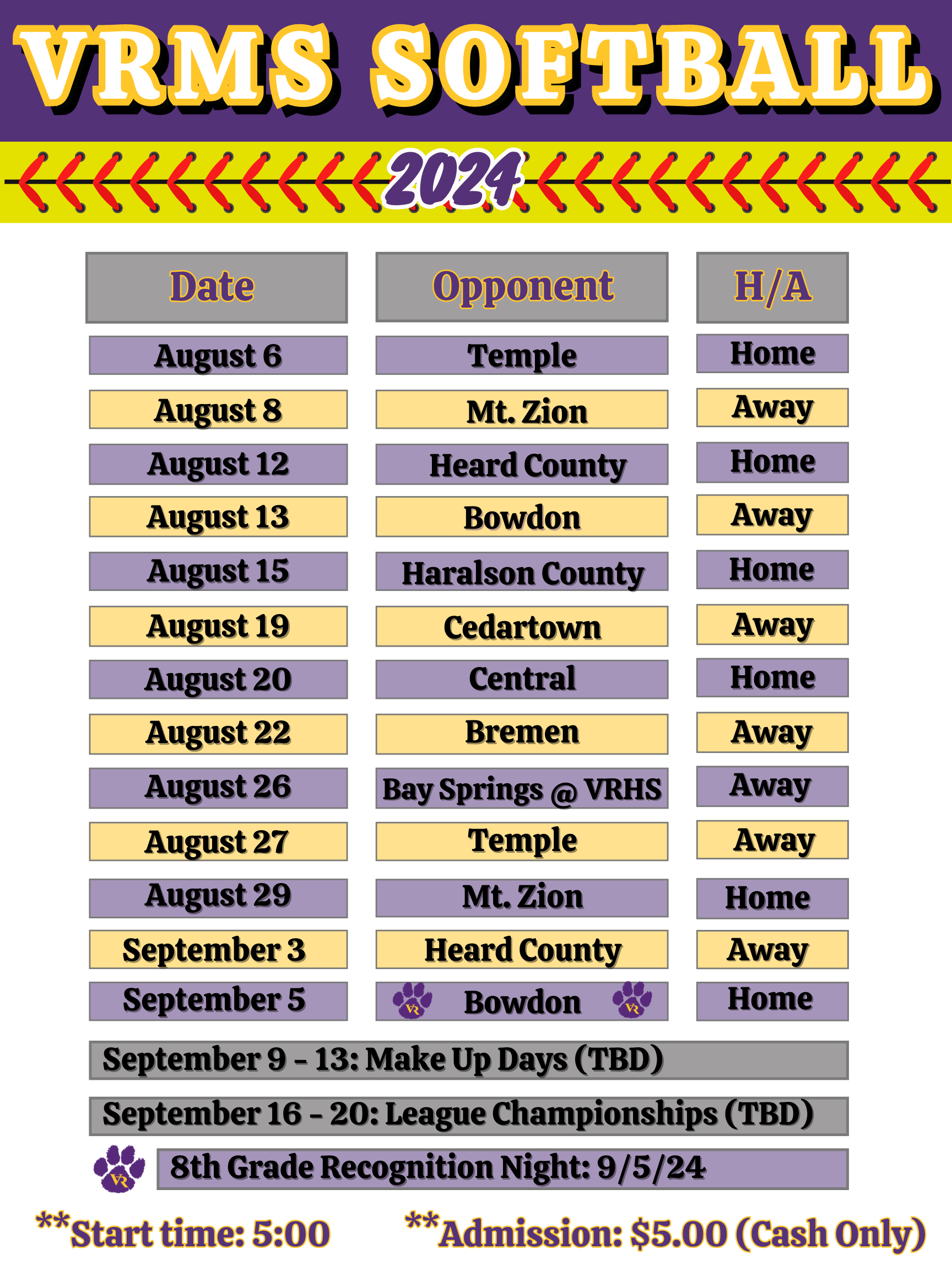 SoftBall Schedule 2024