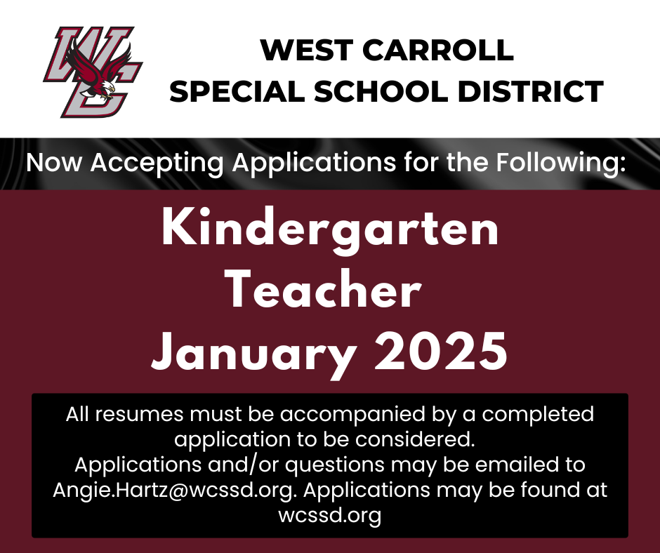 All resumes must be accompanied by a completed application to be considered.   Applications and/or questions may be emailed to Angie.Hartz@wcssd.org. Applications may be found at wcssd.org