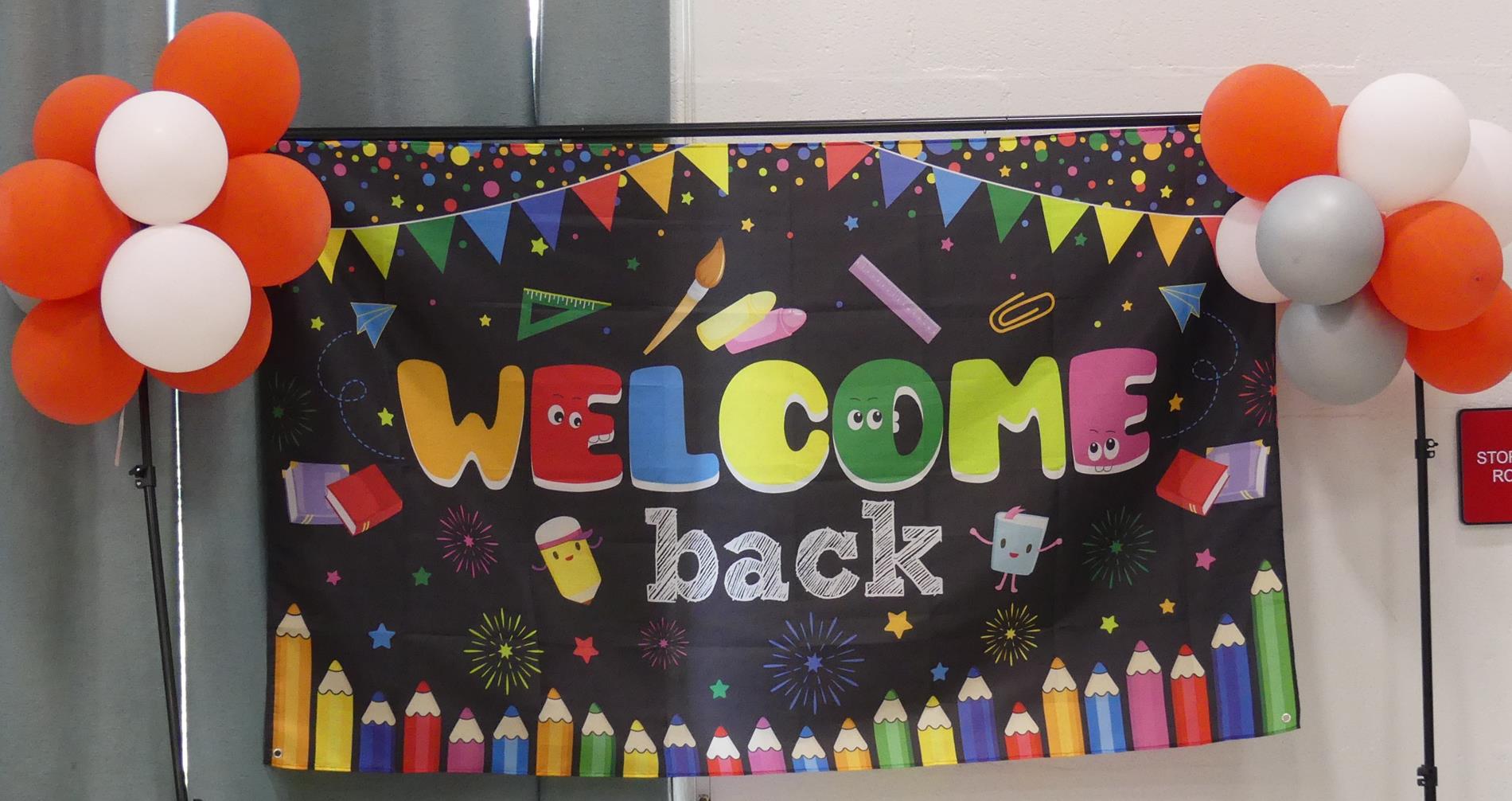 Welcome back banner - Black and rainbow