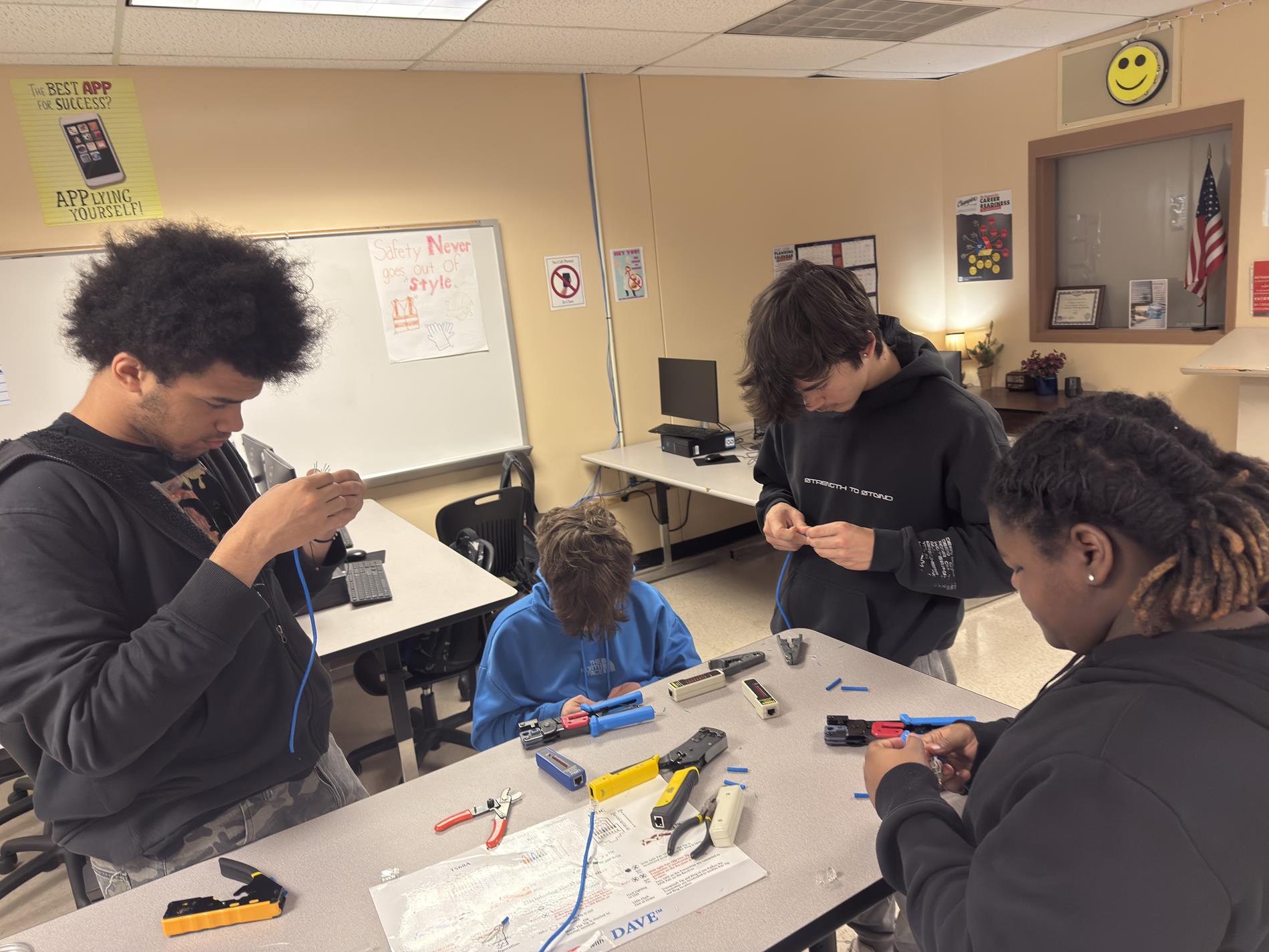 Billingsly students terminating cat5 cables