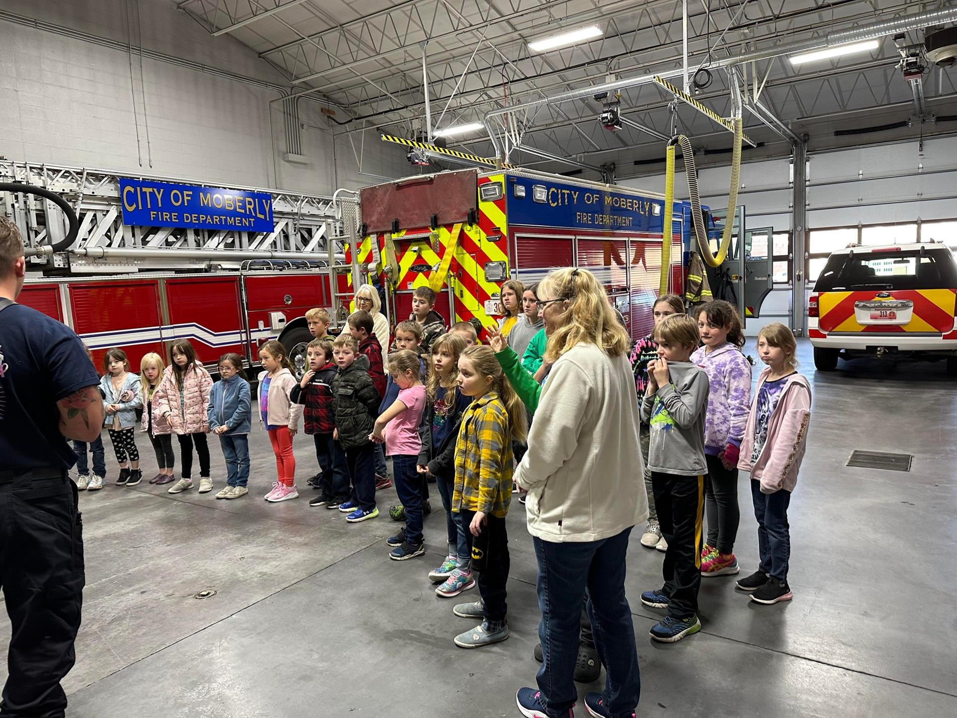 students at fire station