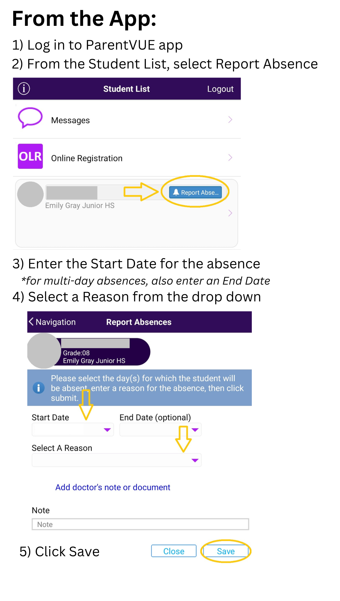 App absence reporting instructions