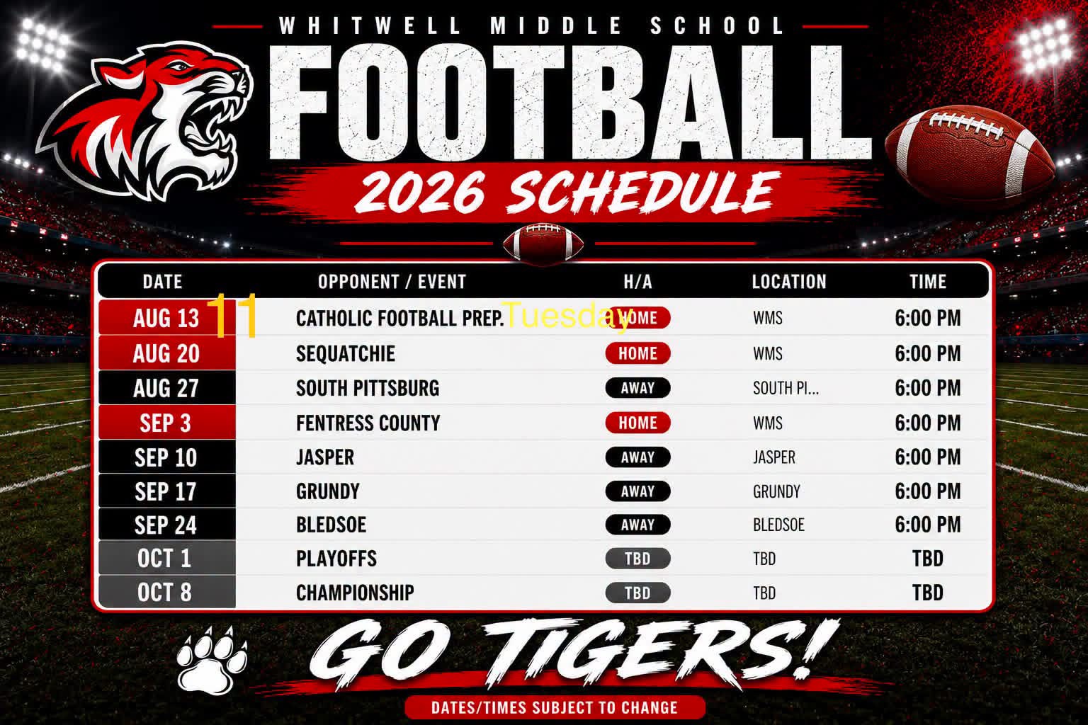 2026 Football Schedule