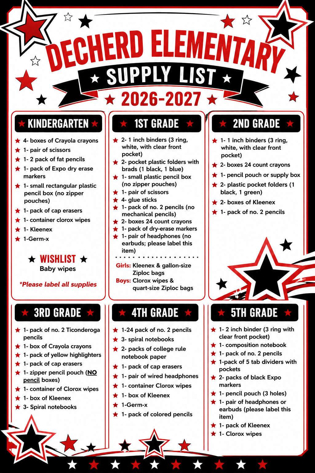 school supply list with info link
