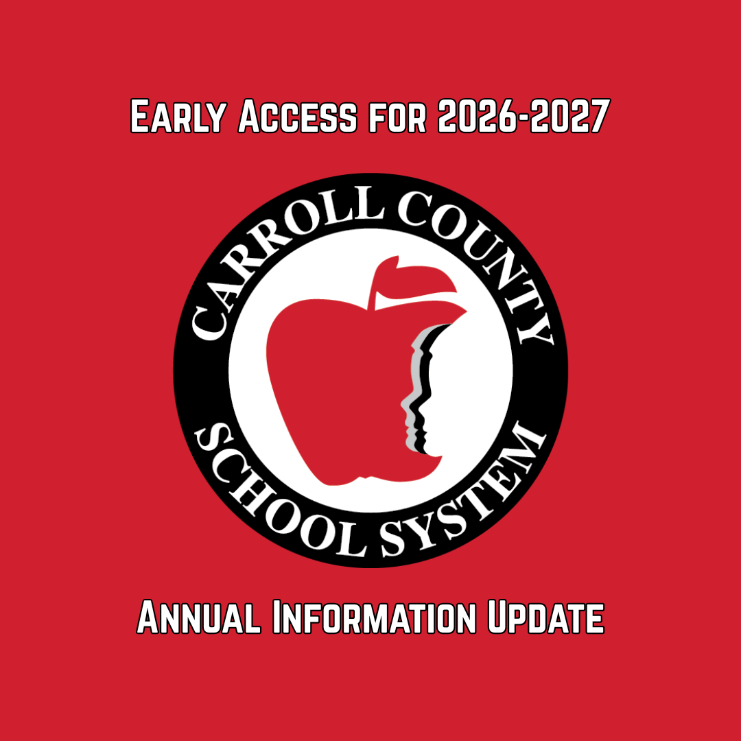 Early Access for 2026-2027: Annual Information Update. Carroll County Schools logo is featured.