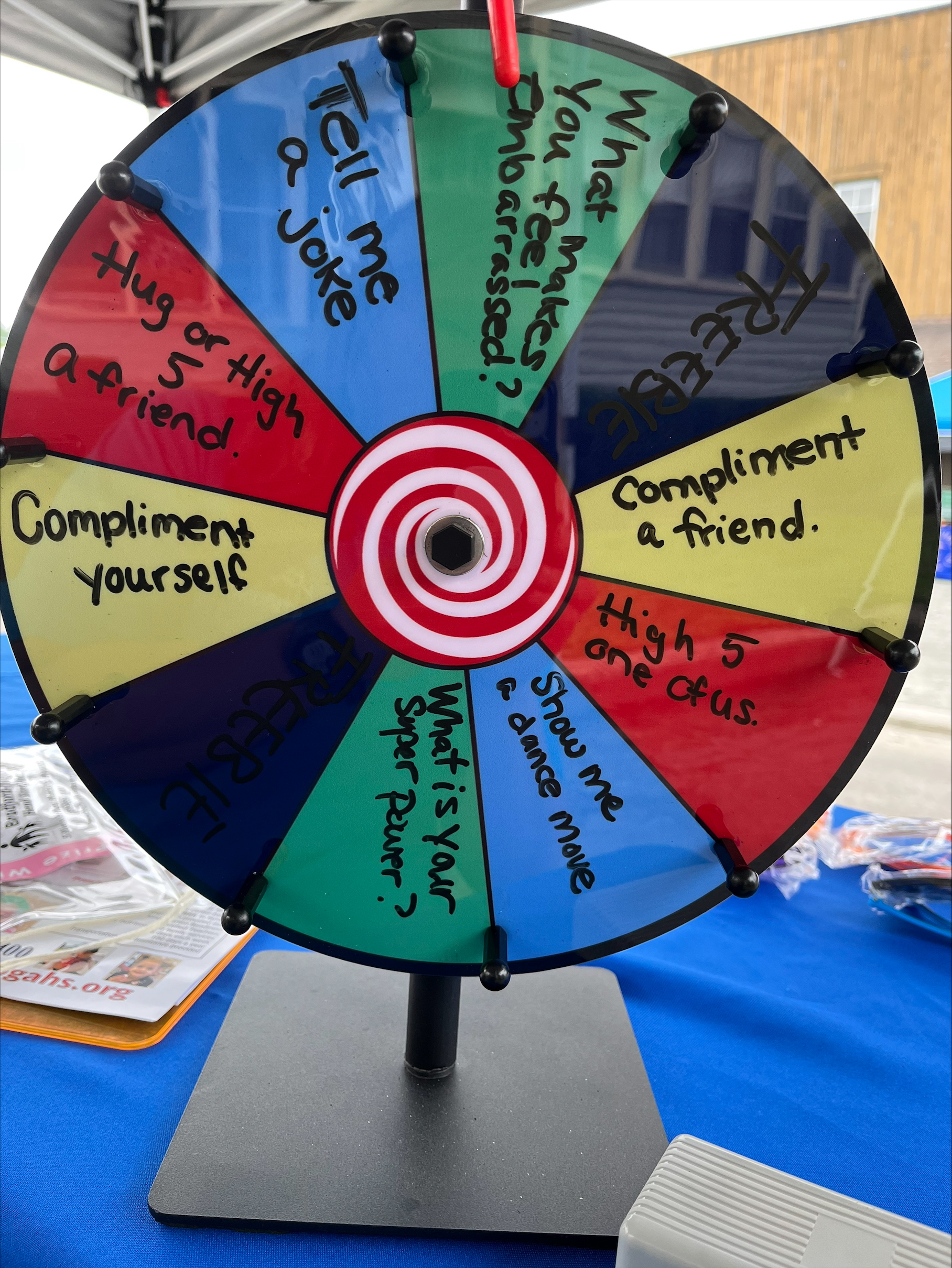 Take a spin on the confidence wheel! It incorporates things to encourage people to do something outside (but not too far out) of their comfort zone. 