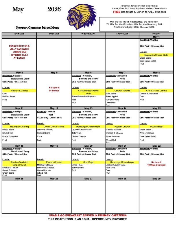 May 2026 Menu May 2026 Menu