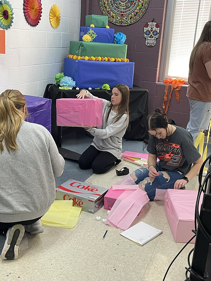 Students working on their altar