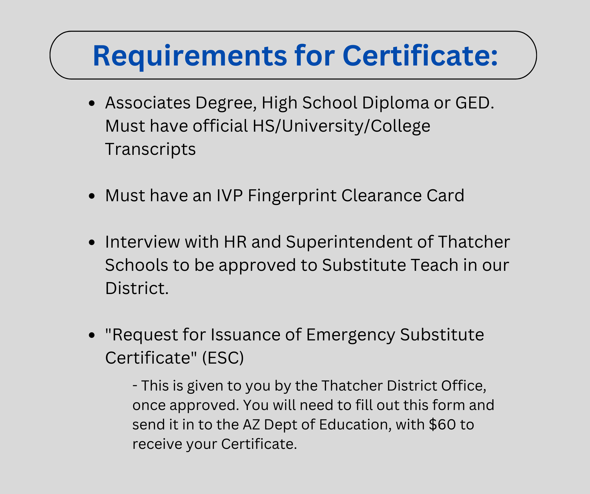 Substitute requirements