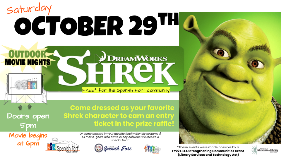 Shrek October 29 at 6pm outside at SFPL