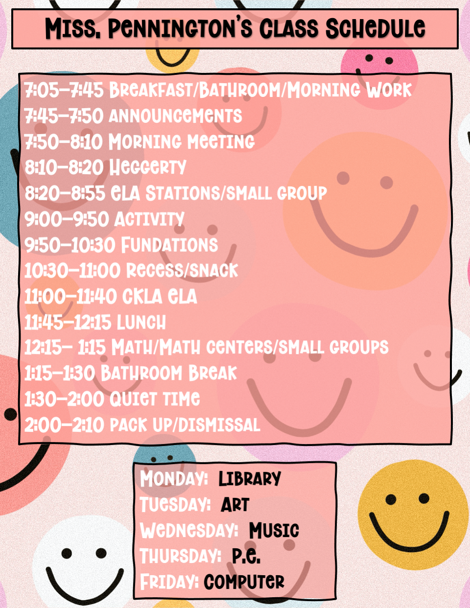 Class schedule 