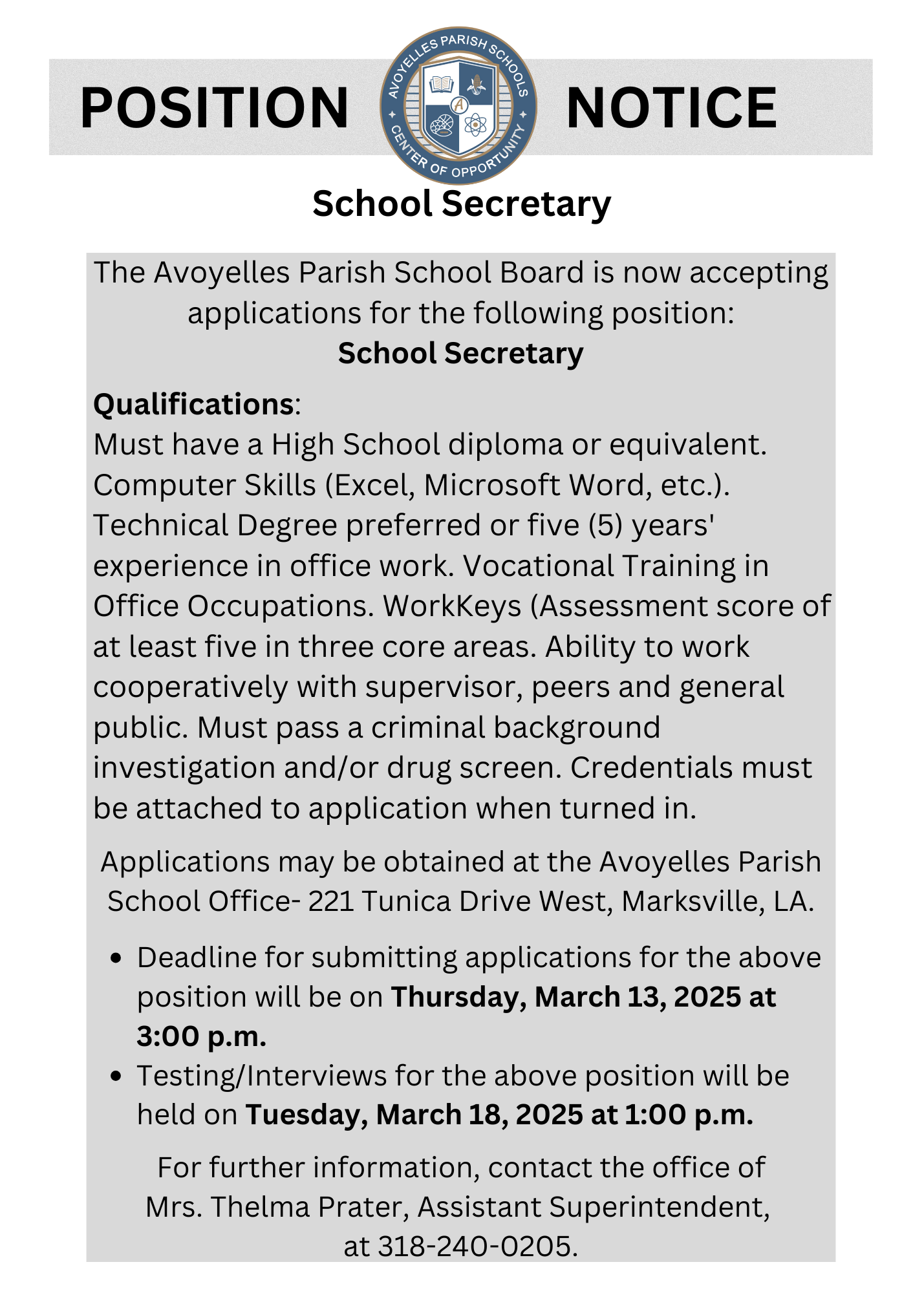 School Secretary Notice