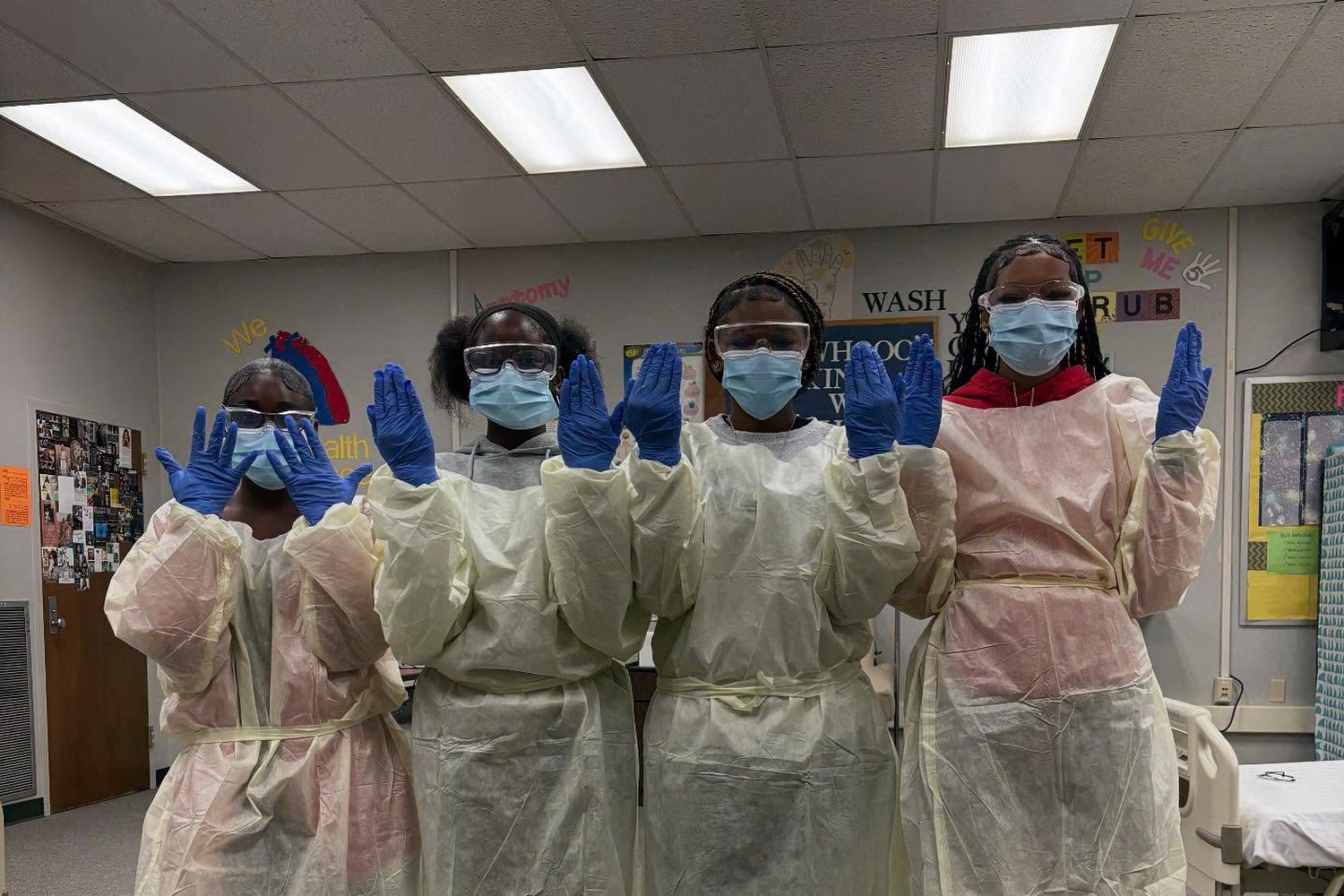 West Point Career and Technology Center Healthcare and Clinical Services students wearing personal protective equipment