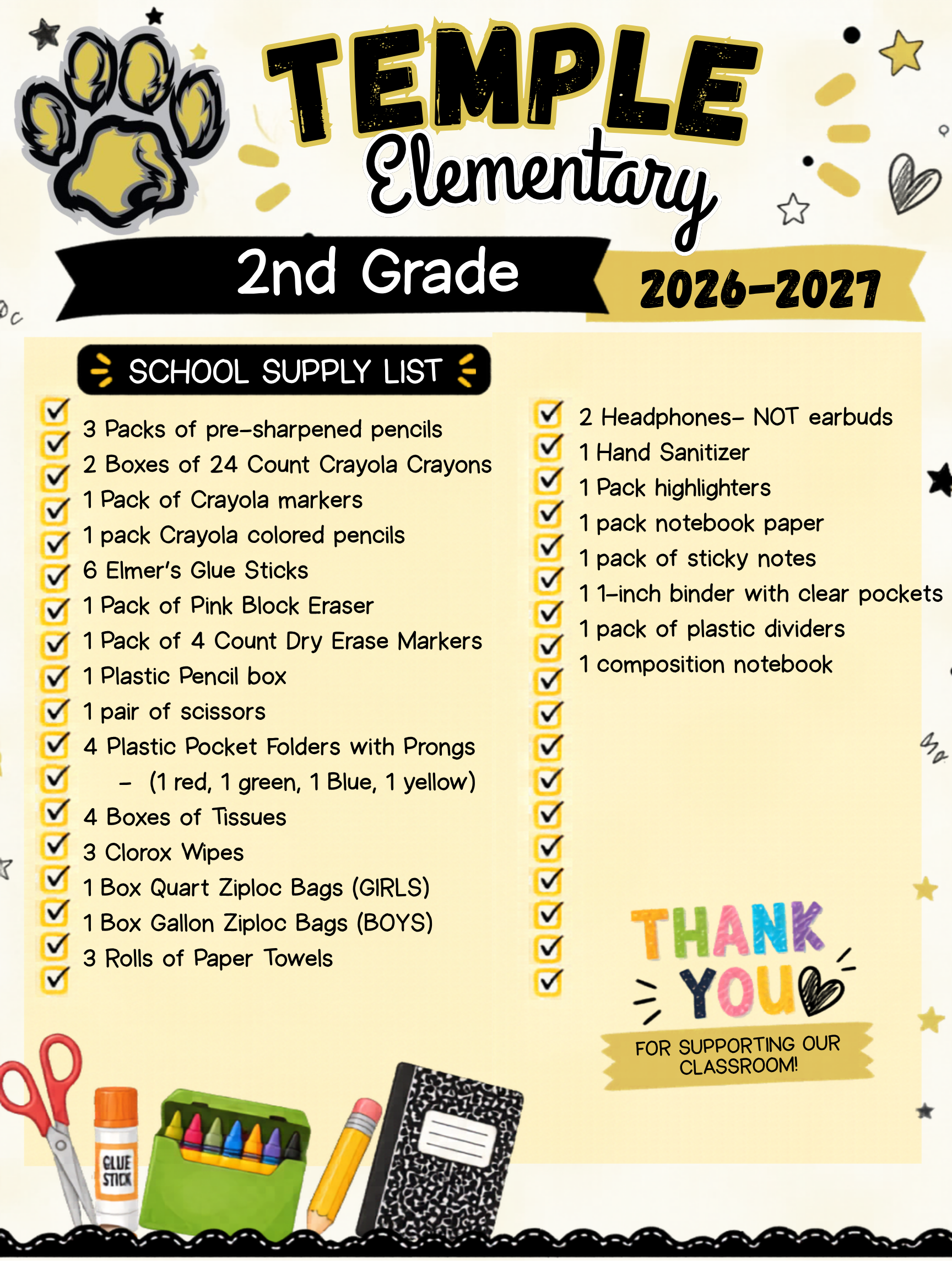 2nd Grade Supply List 26-27 2nd Grade Supply List 26-27