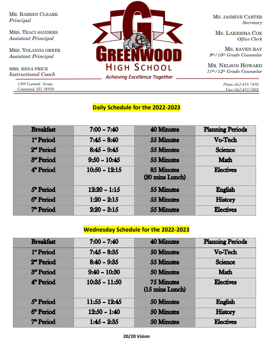 GHS Schedule