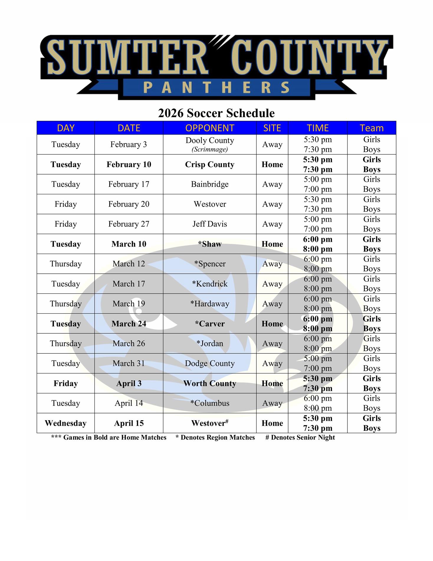 Spring Soccer Schedule 