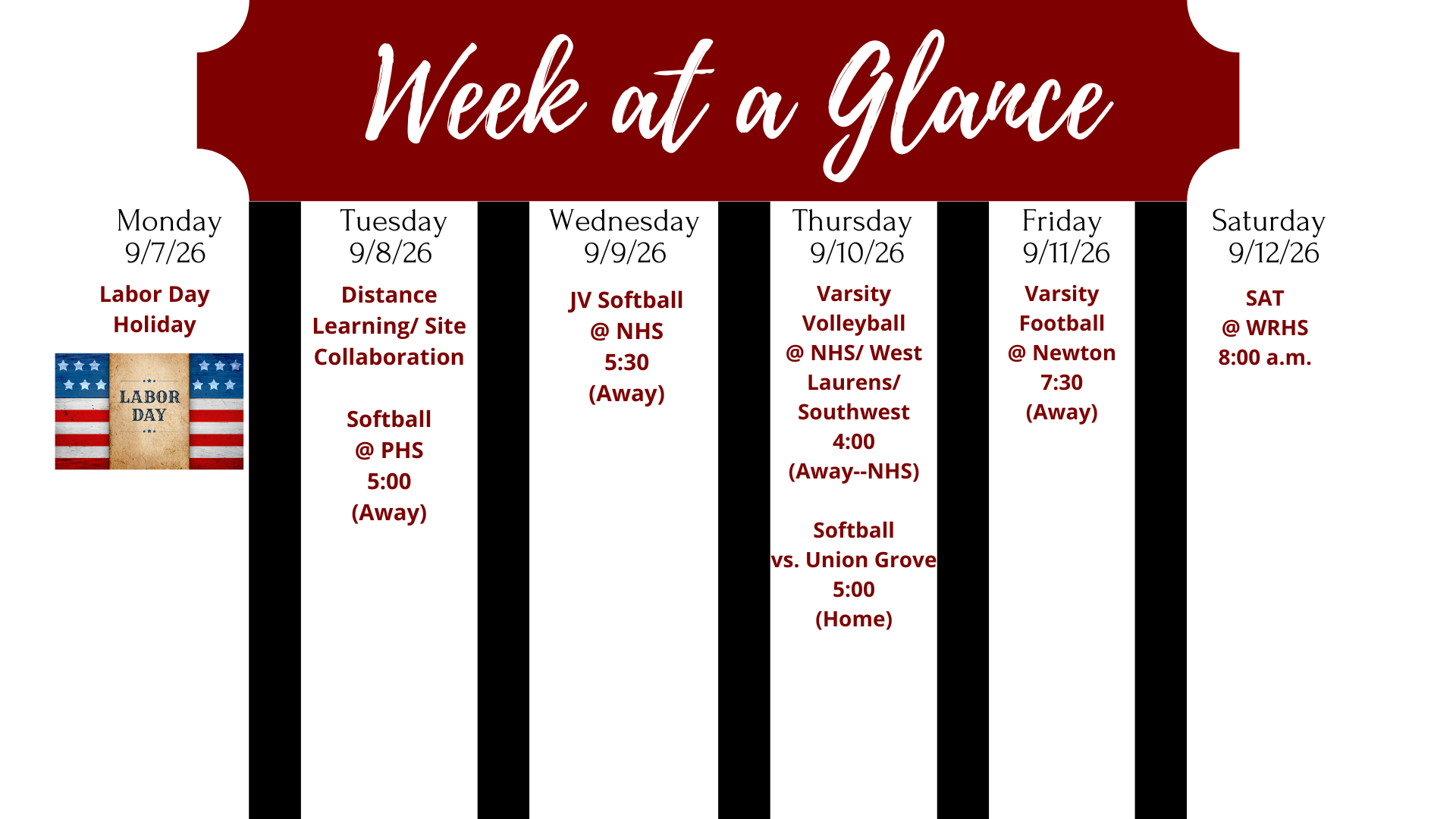 Week at a Glance Sept. 7-Sept. 12