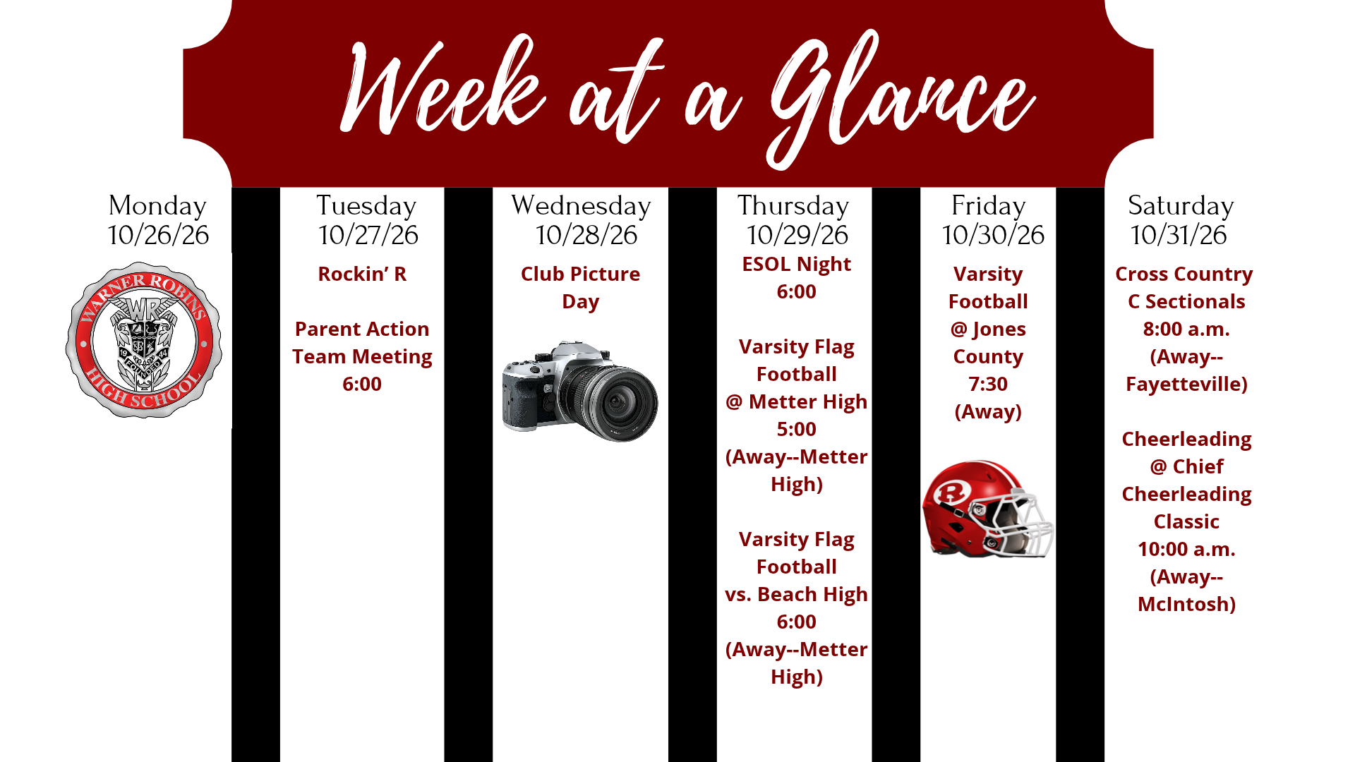 Week at a Glance Oct. 26-Oct. 31