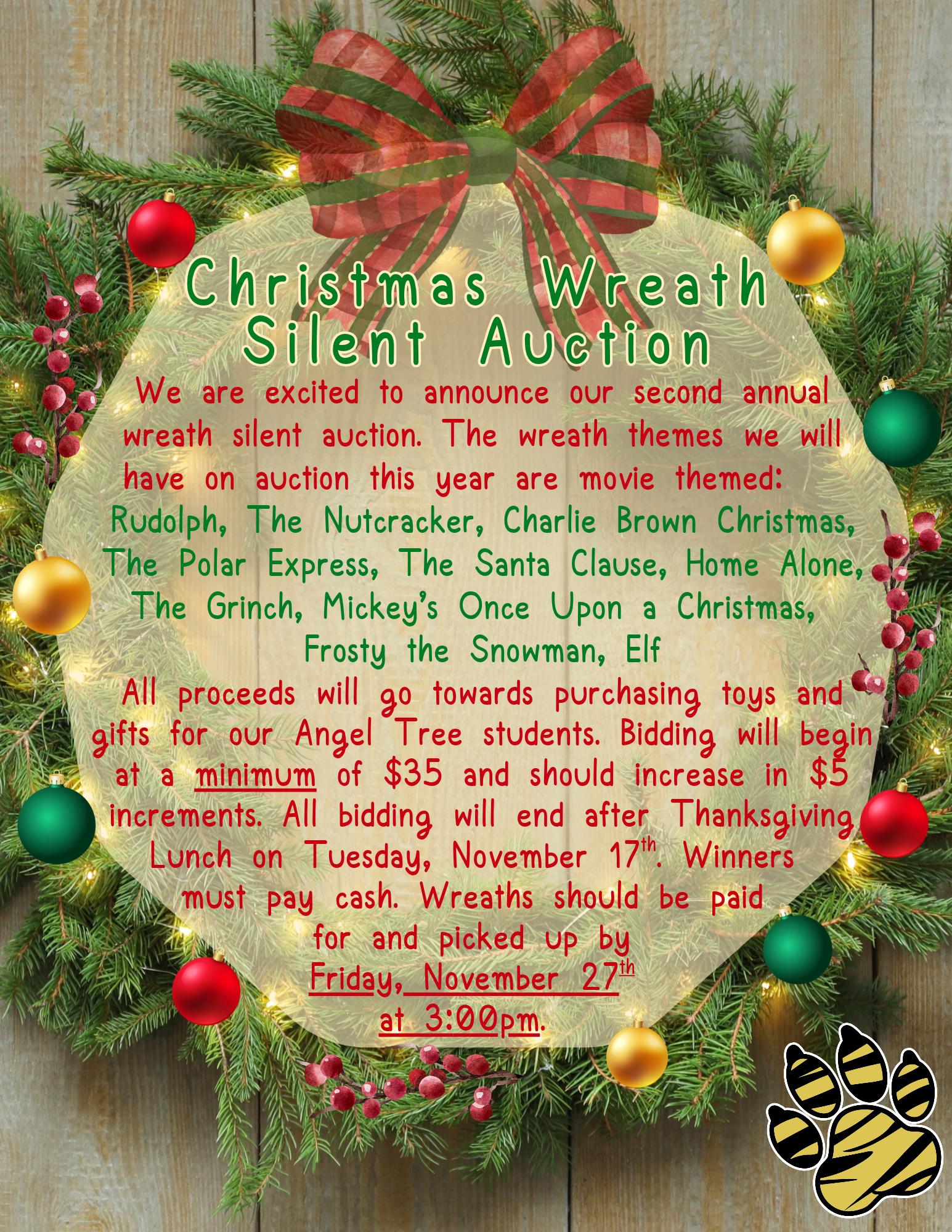 Christmas Wreath Silent Auction Flyer