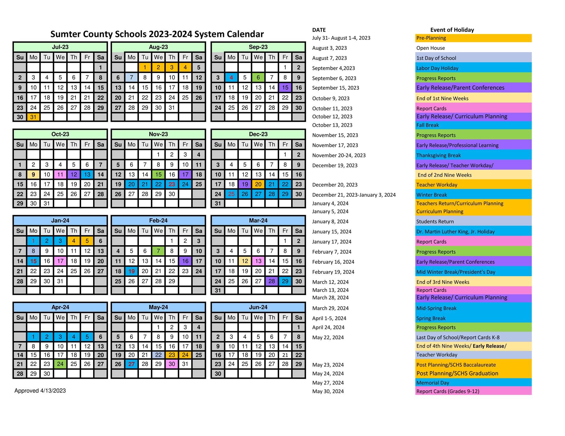 2023-2024 Color Coded System Calendar 