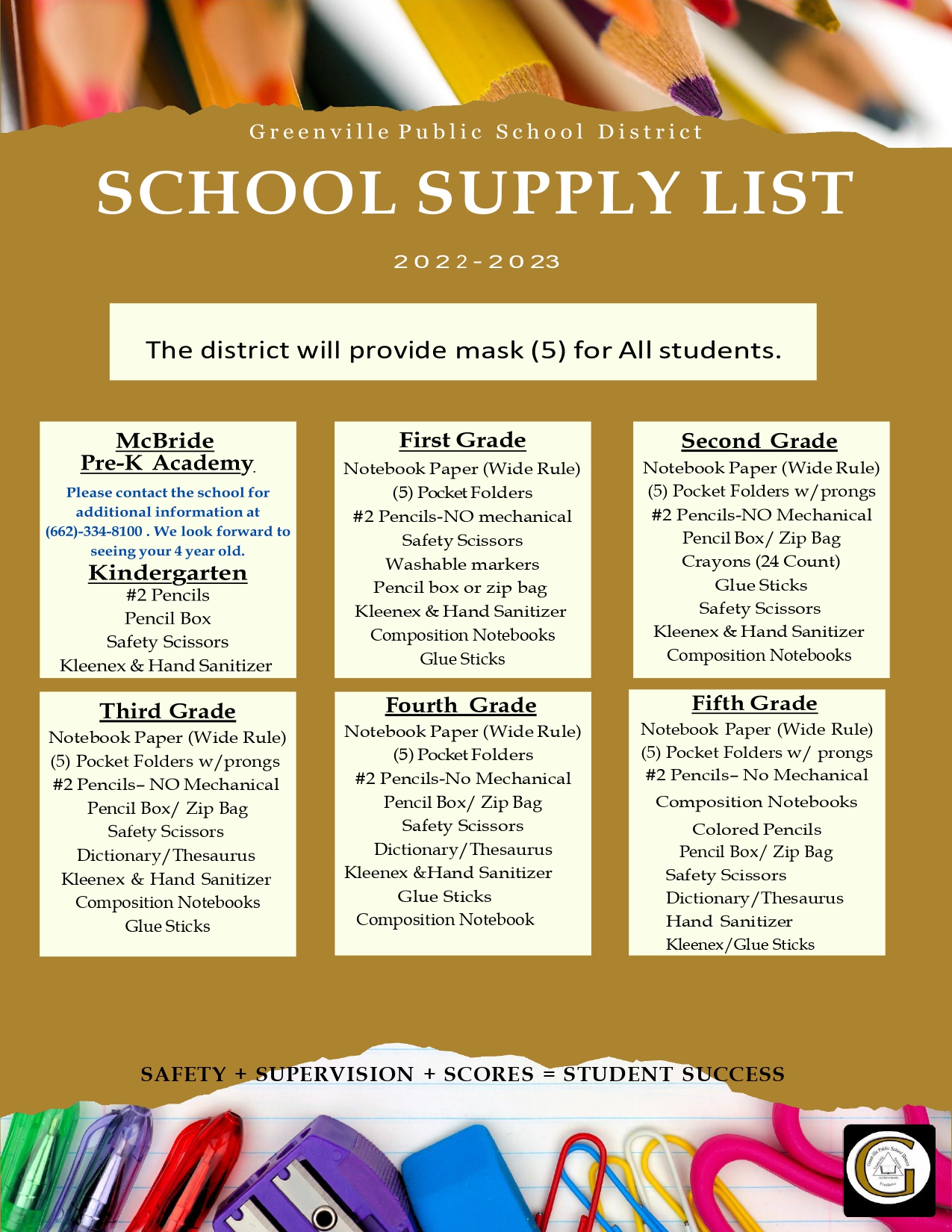 GPSD Elementary School Sypply List 2022-2023