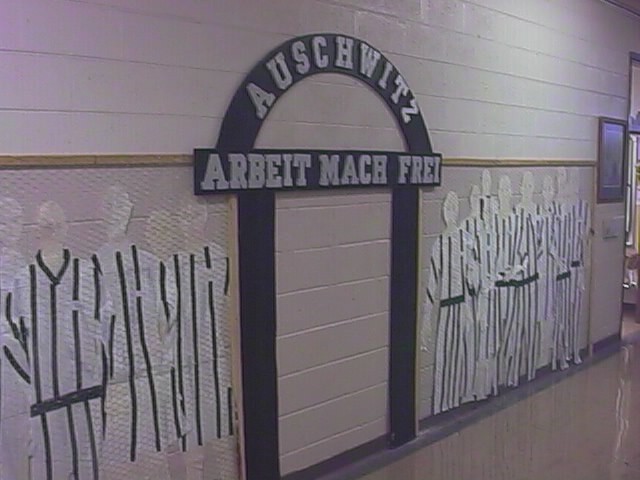 Student work on Auschwitz on school wall