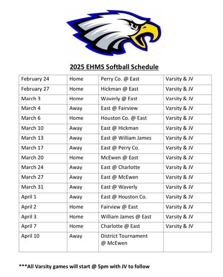 2025 Softball Schedule