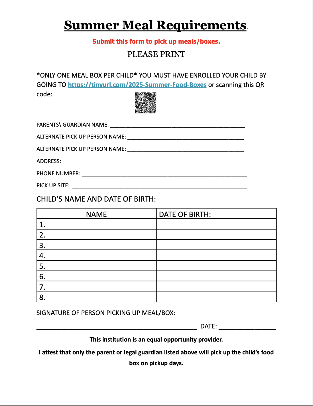 Food Box Form 2025
