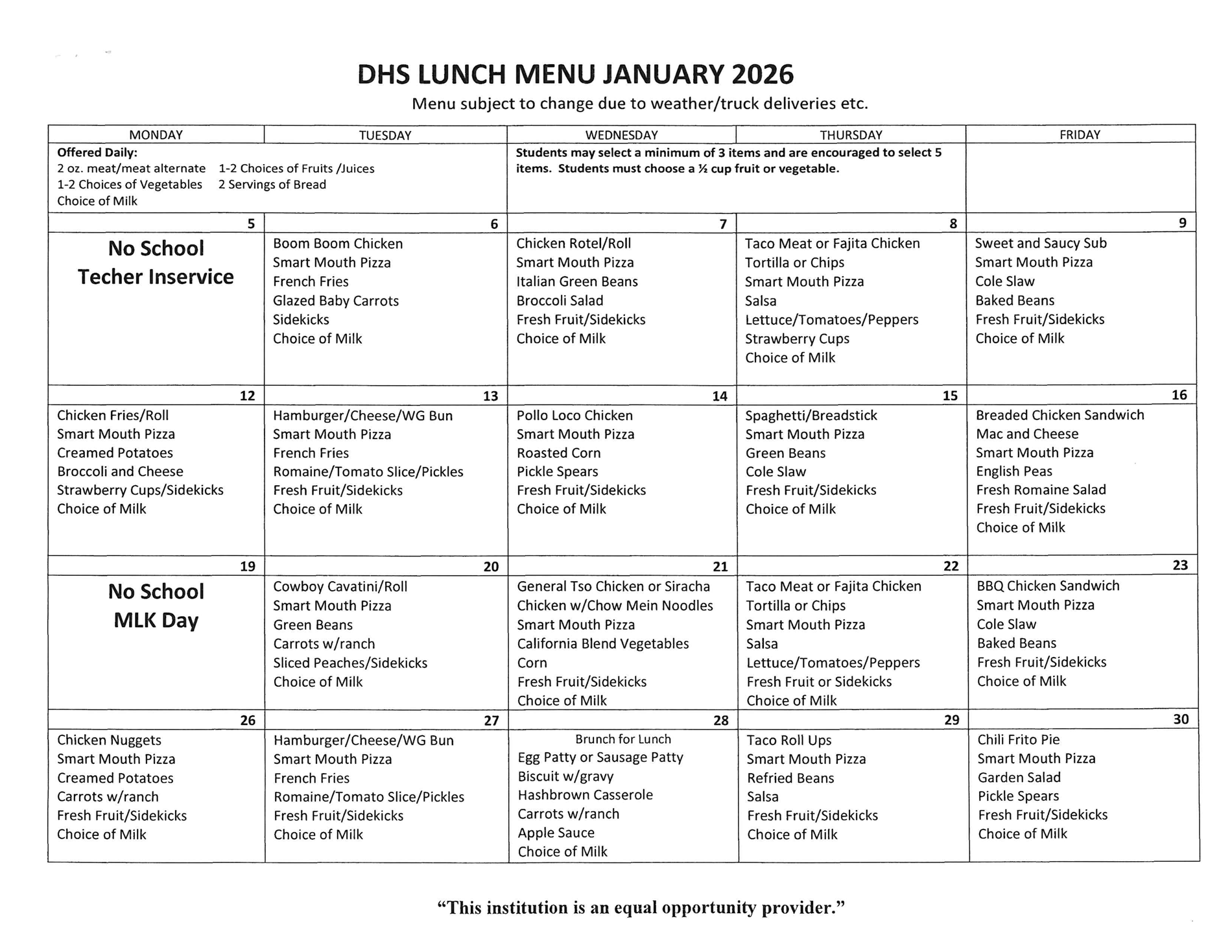 DHS Lunch Menu Page 1