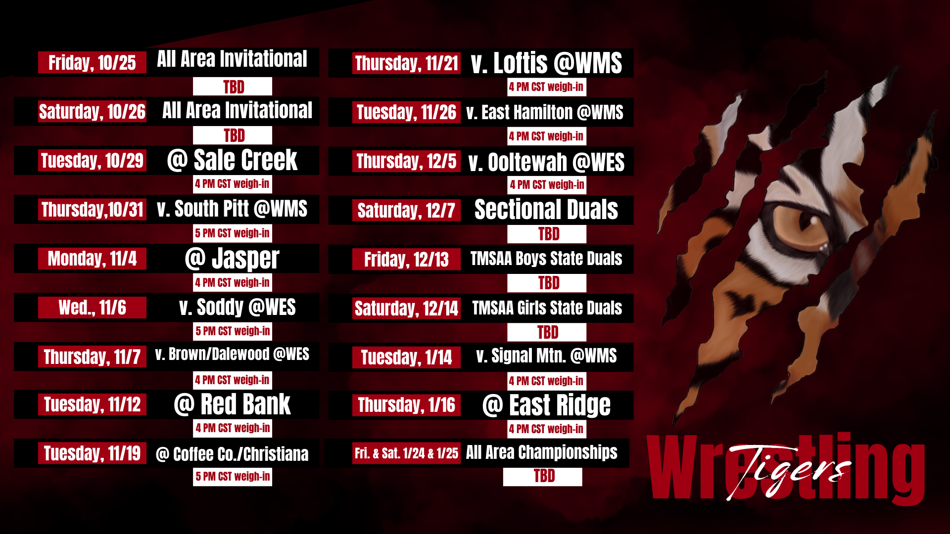 Wrestling Schedule