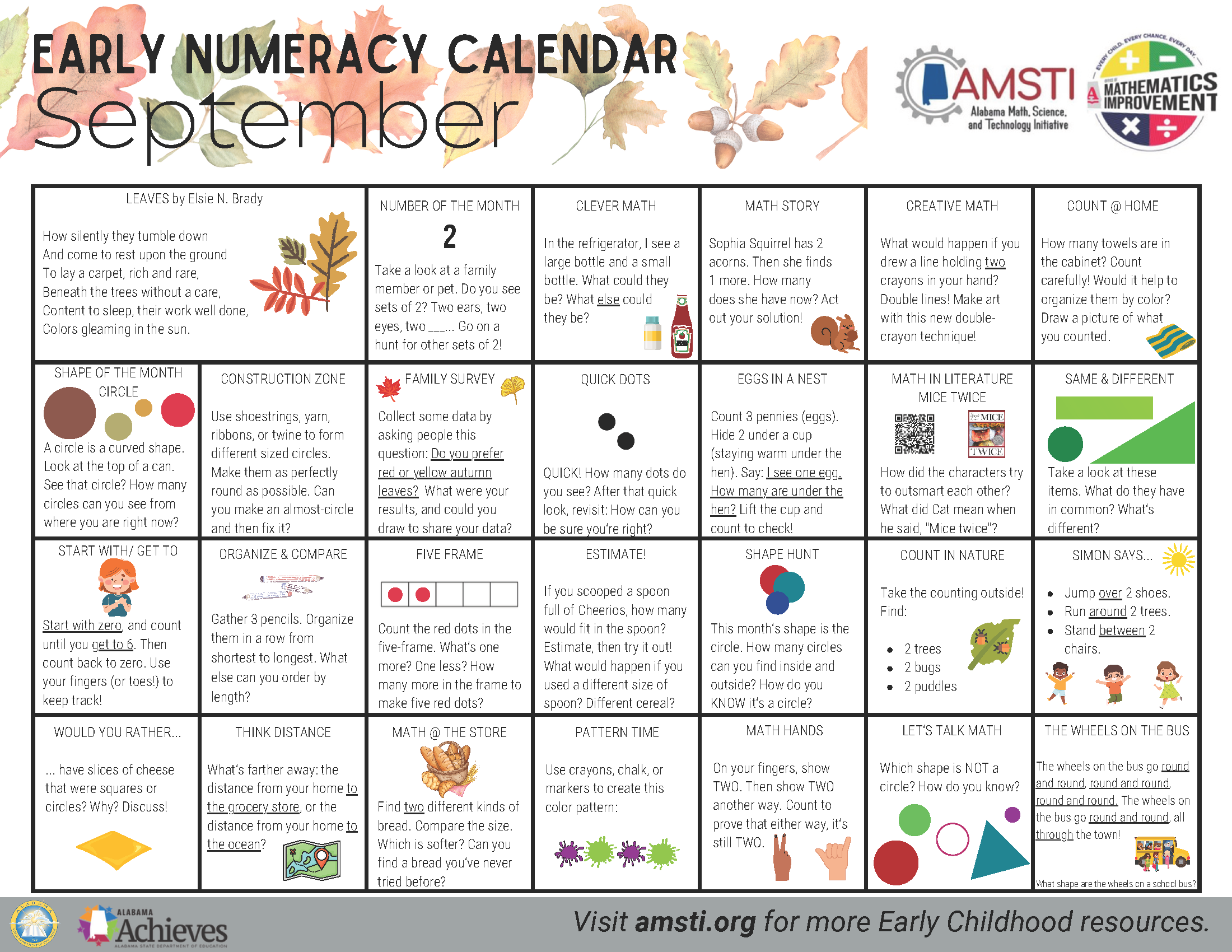 September Numeracy Calendar