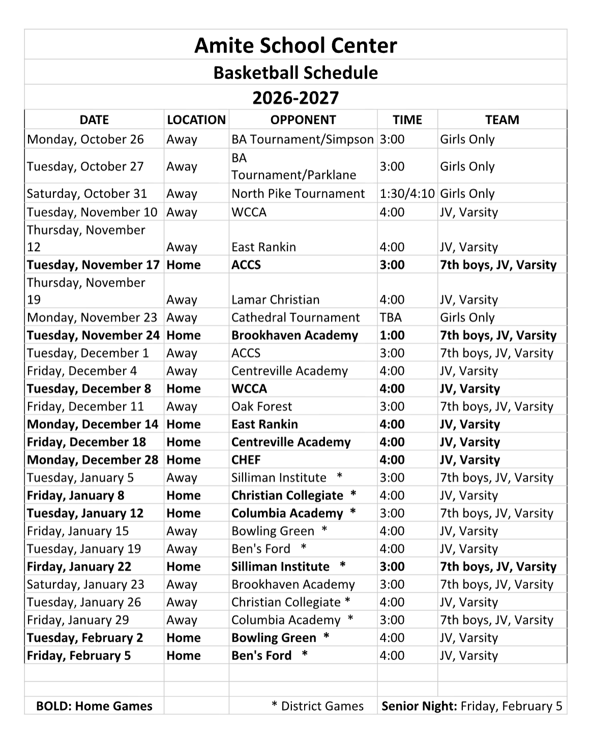 basketball schedule