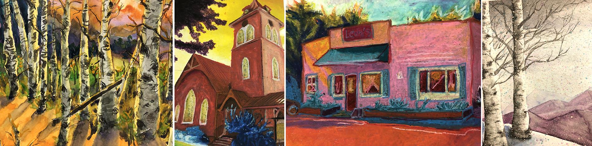 student paintings of local landmarks and landscapes