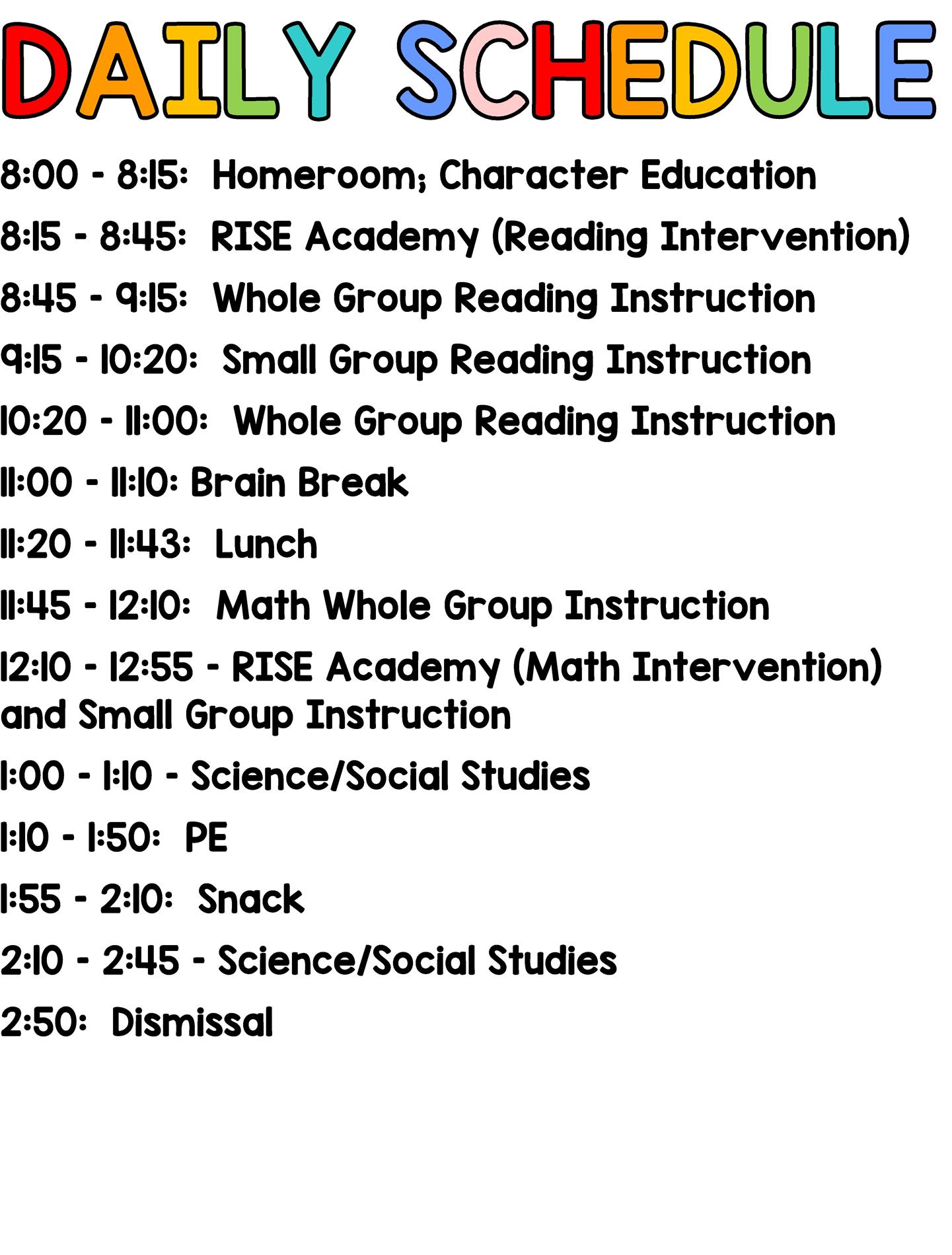 daily schedule 2024-2025