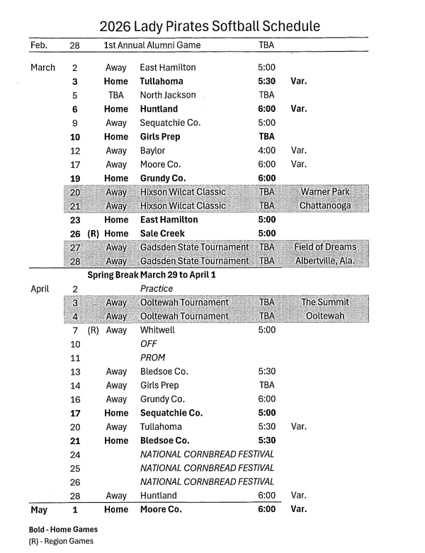 26 softball schedule