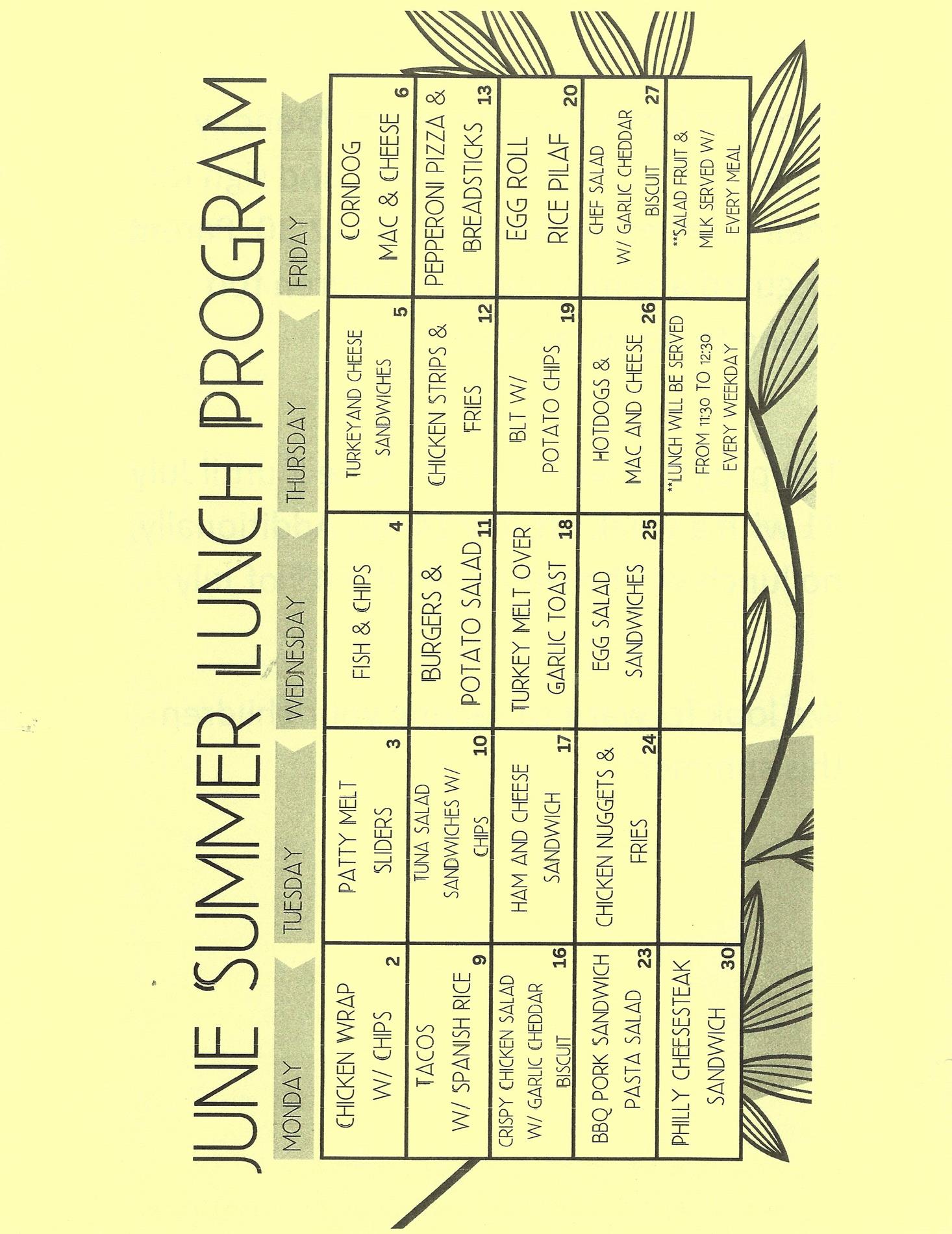 june lunch menu june lunch menu