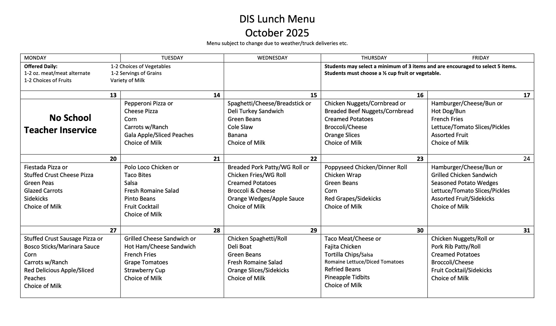 Lunch Menu
