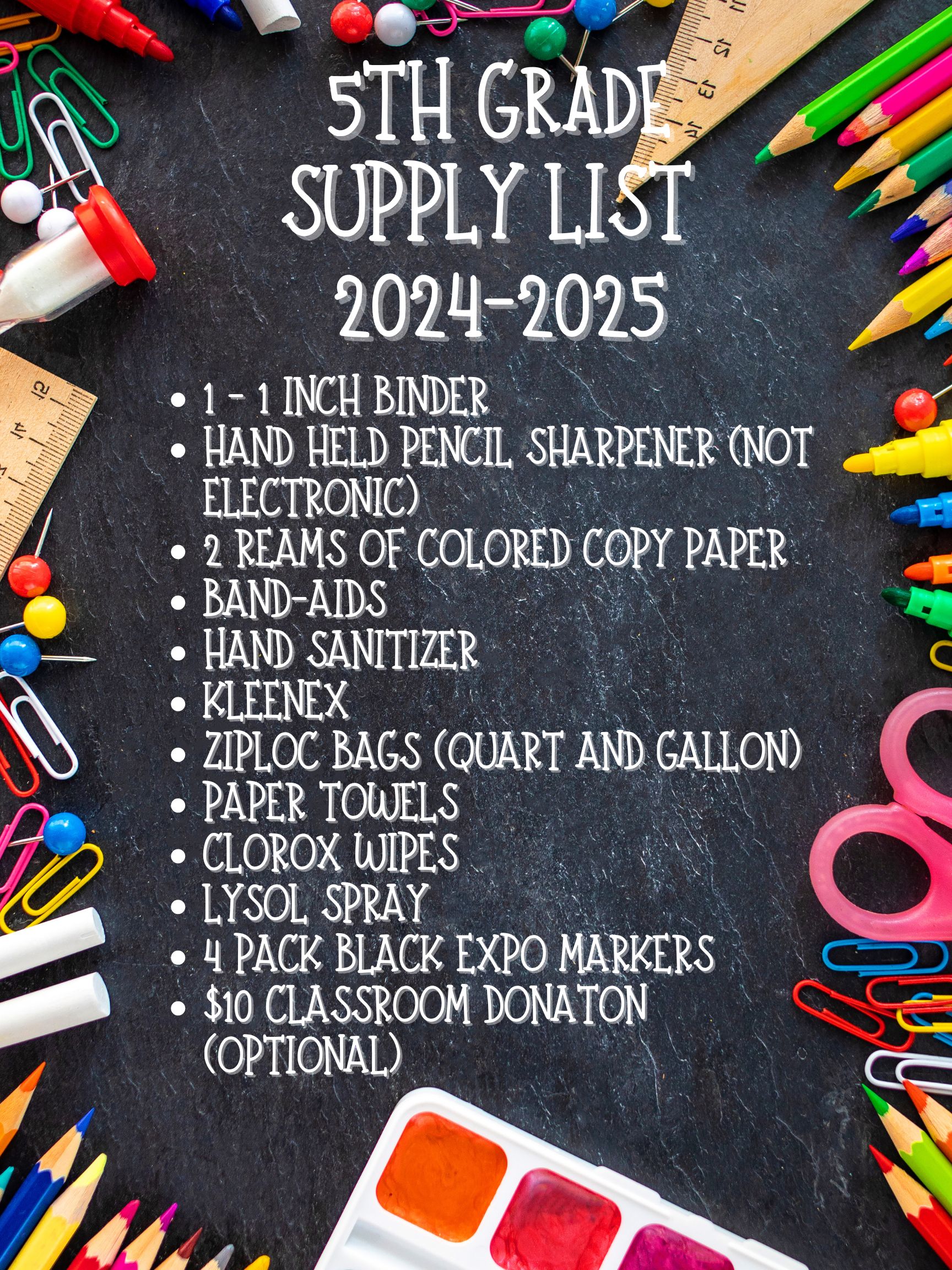 5th Grade Supply List