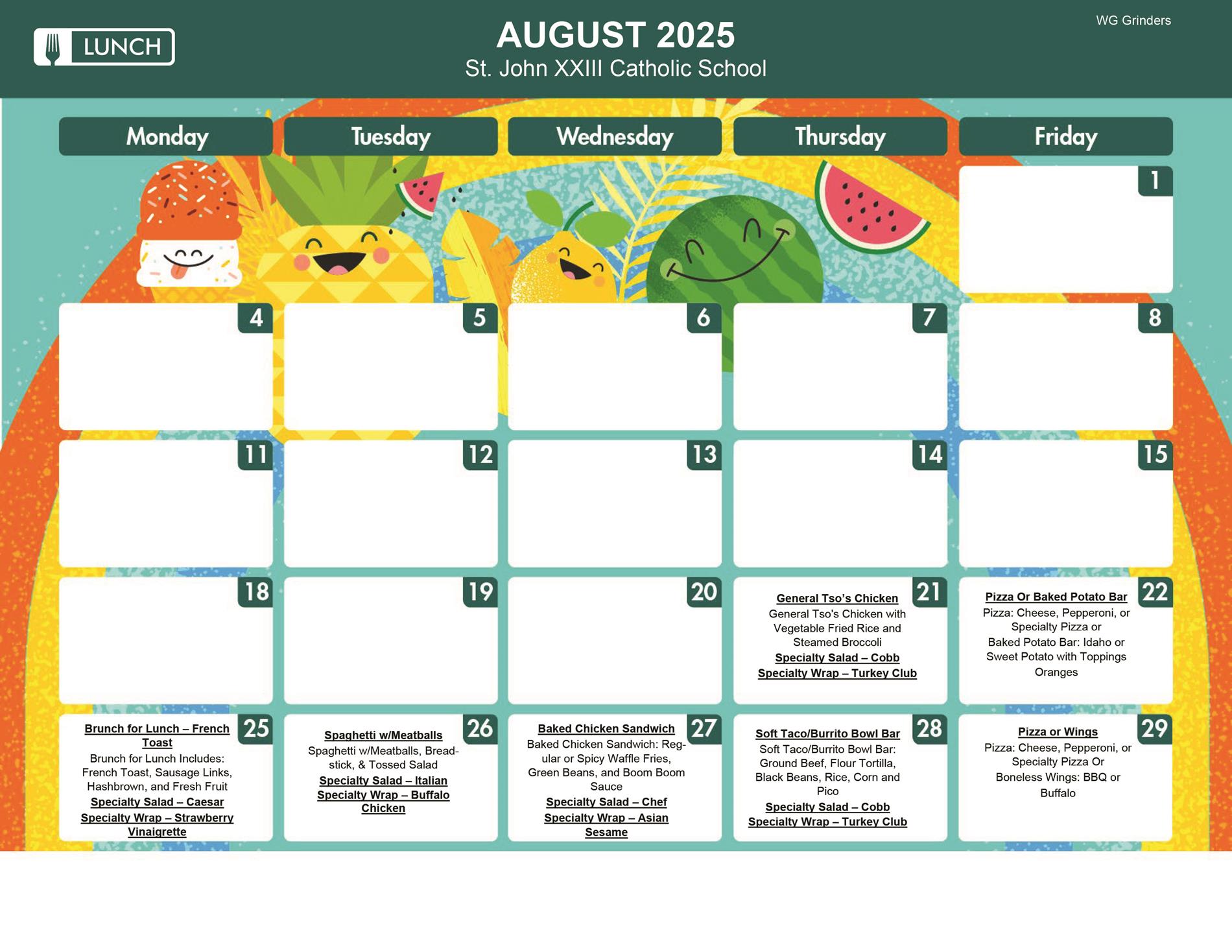 August Lunch Menu