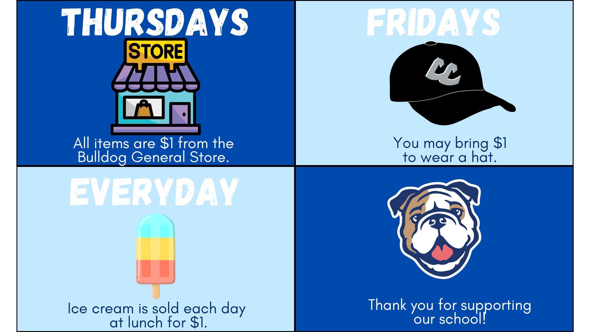Hat Day, General Store, and Ice Cream