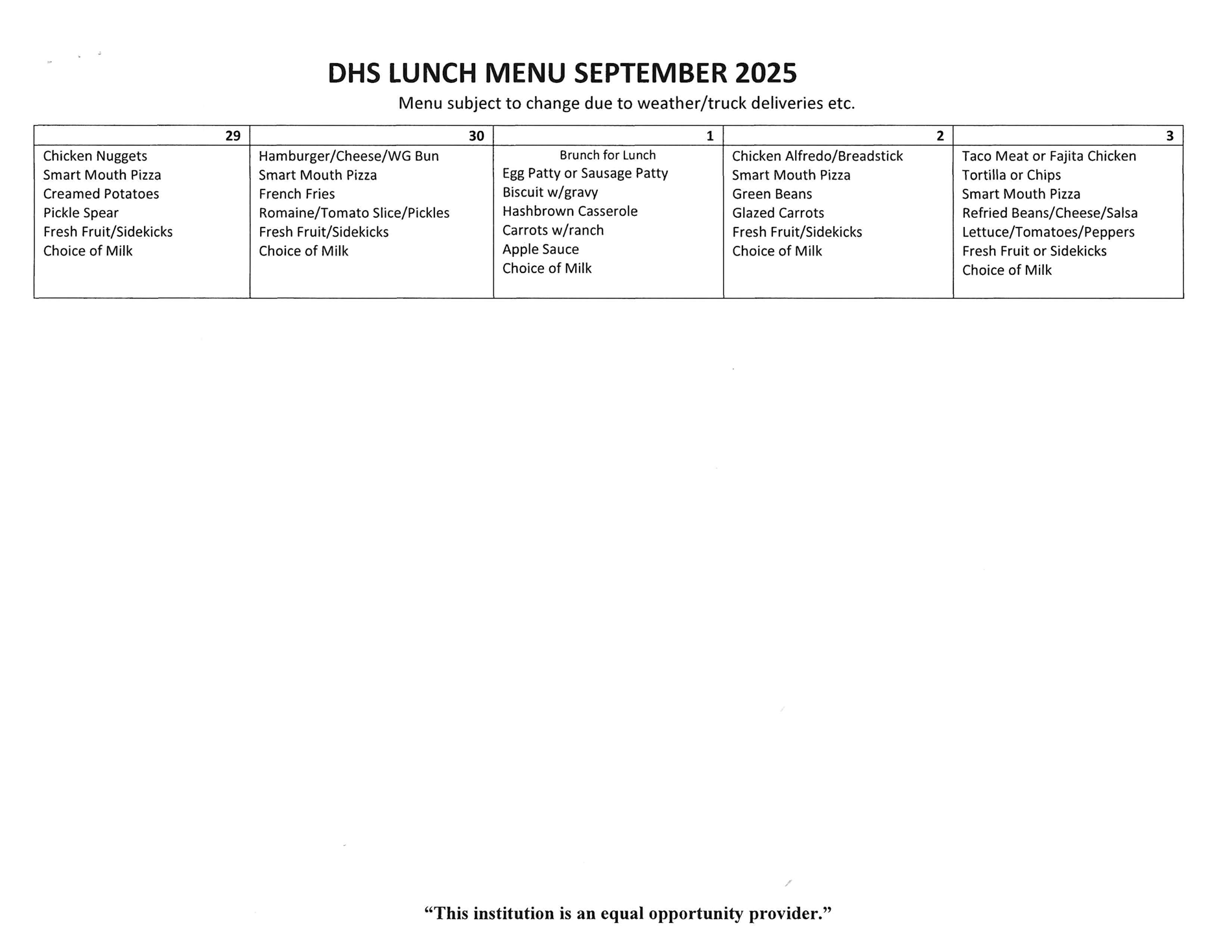 DHS Lunch Menu Page 2