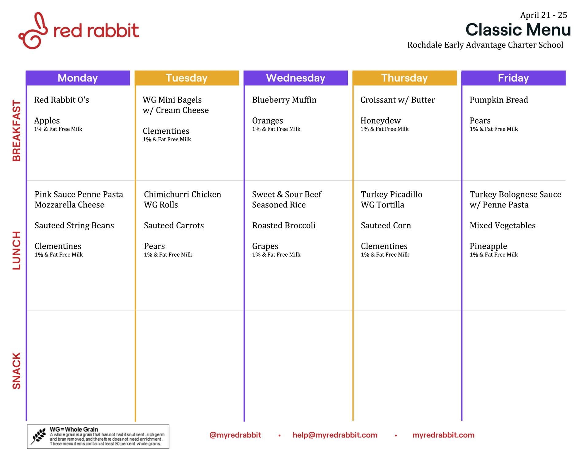 School Menu 04/21 to 04/25