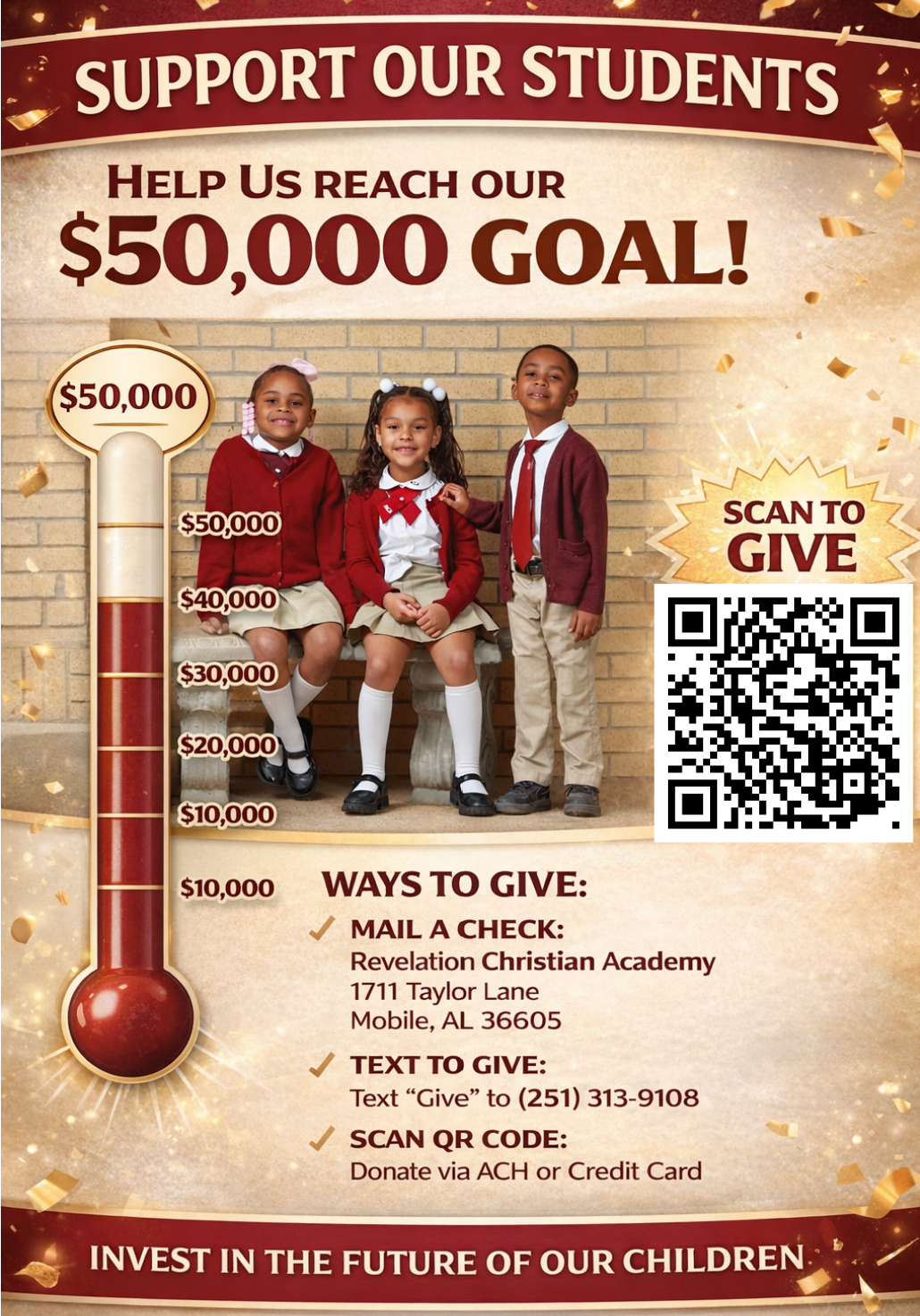 RCA Donation Flyer- Support Our Students! Help us reach our $50,000 Goal!