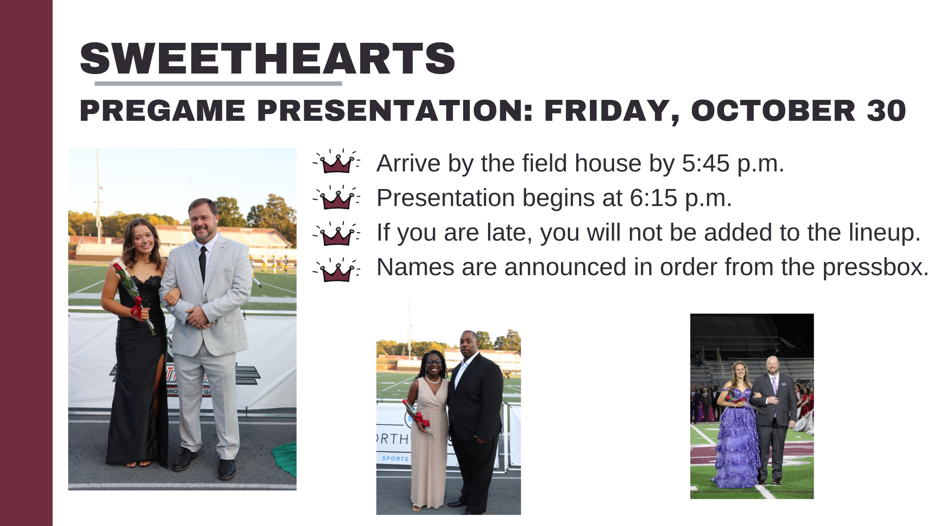 sweethearts pregame line up at 5:45 pm