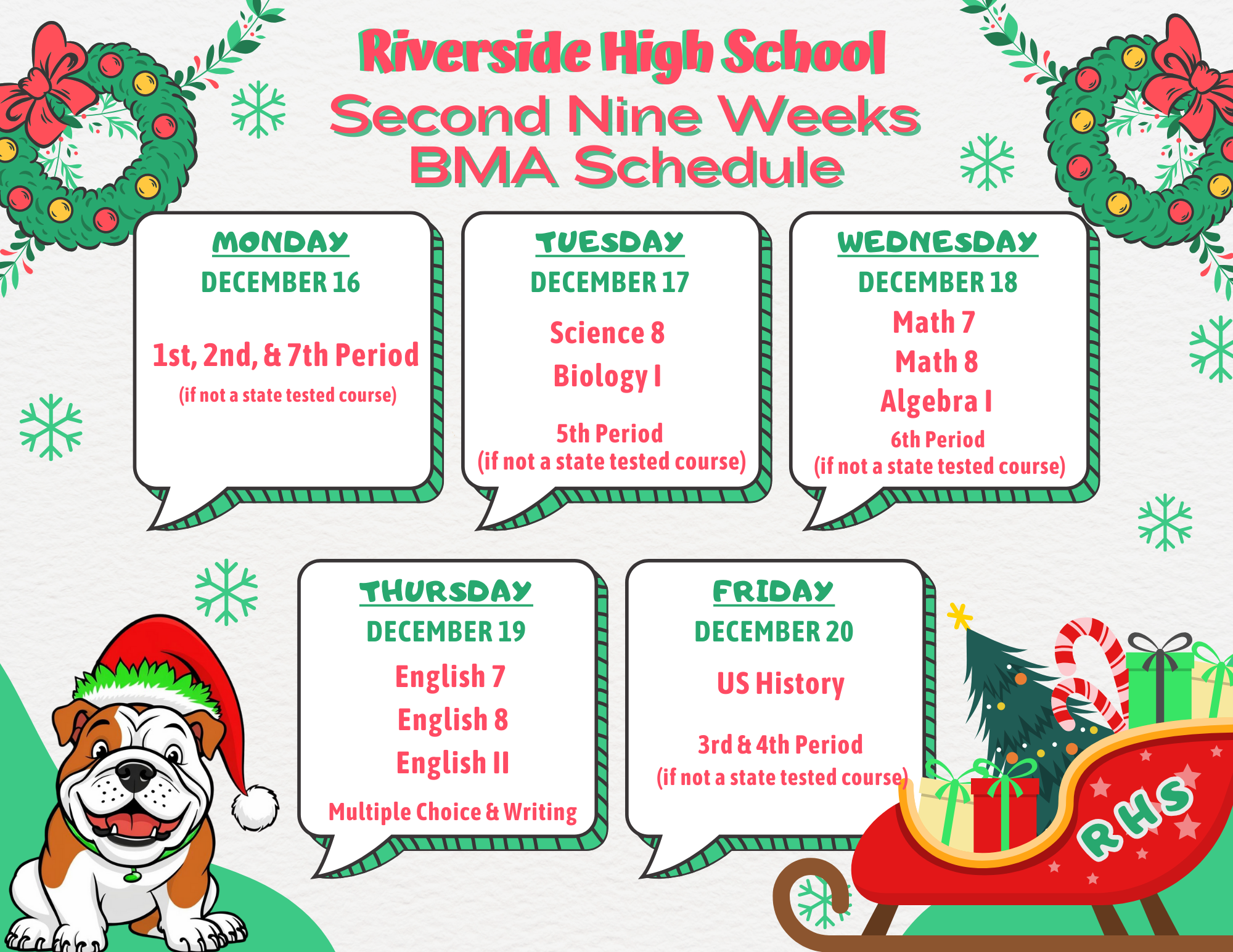 RHS 2nd Nine Week Test Schedule