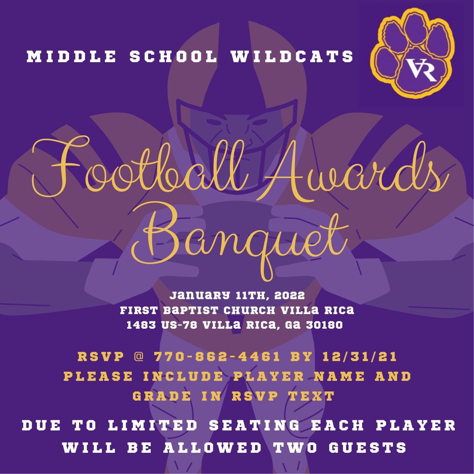 Football Banquet at First Baptist Church in Villa Rica on January 11th 